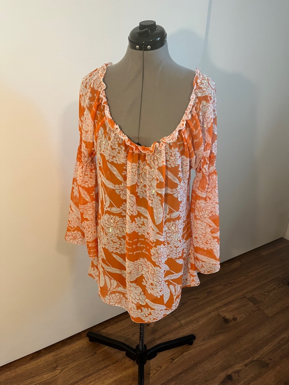 Letarte Orange and White Floral Swim Coverup Tunic